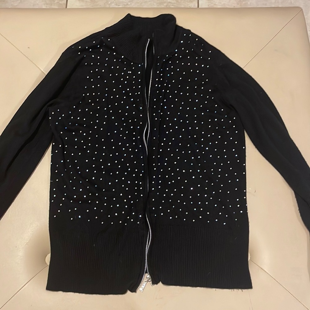 Black bedazzled zip up jacket
